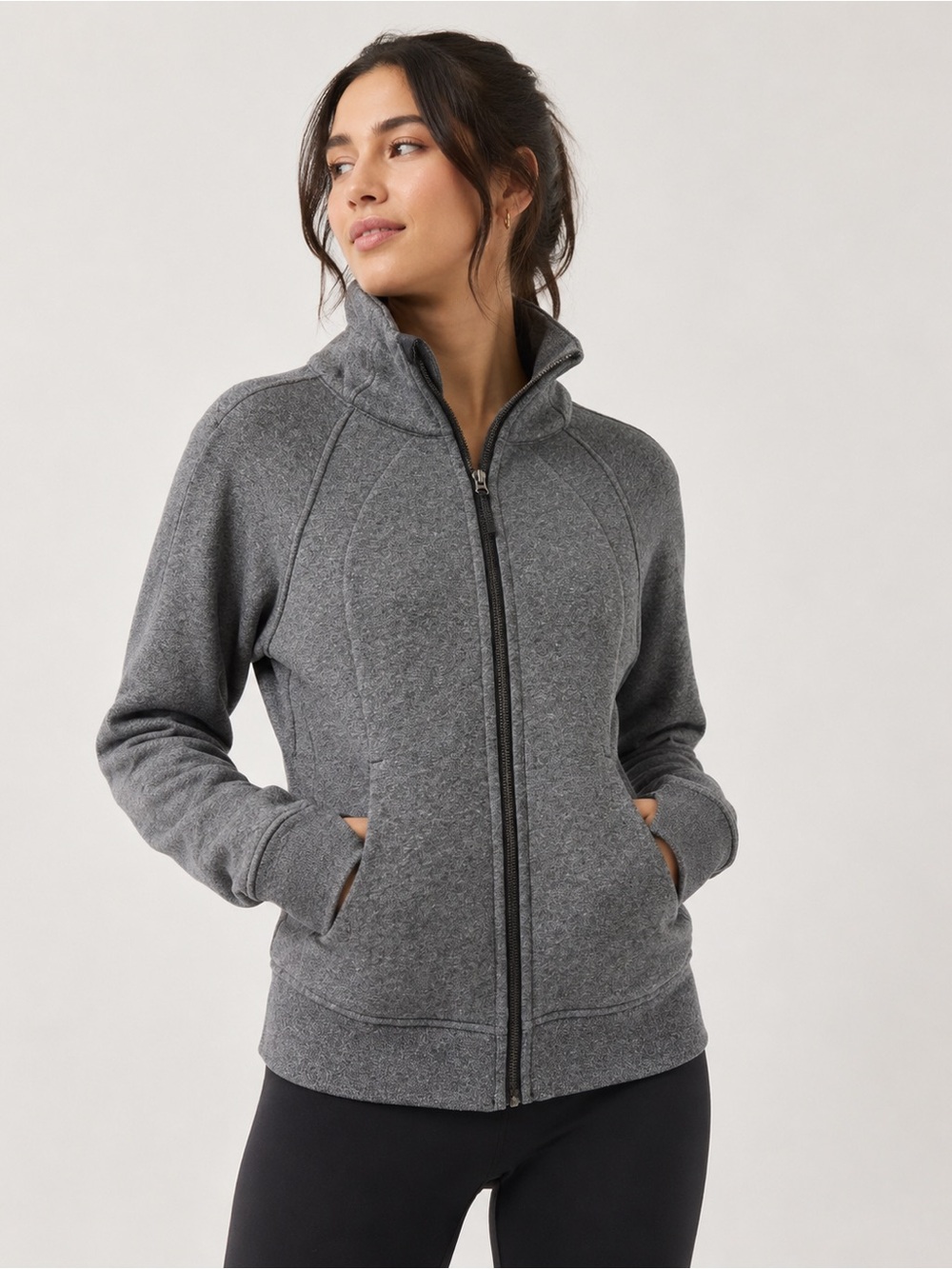 Lululemon Women’s Heathered Gray Speckled Black Scuba Hoodie Sweatshirt Size 10